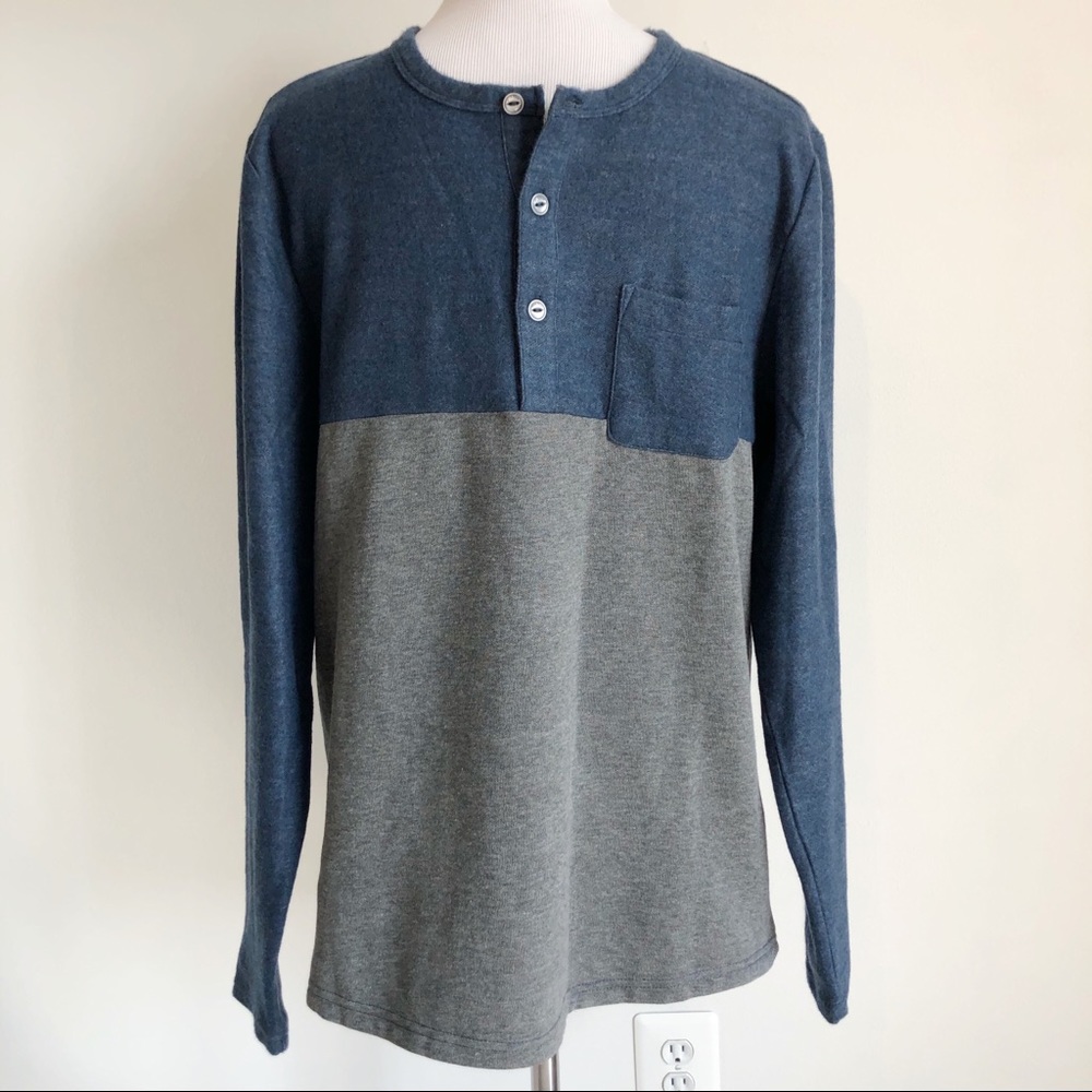 Five Four Blue Grey Color Block Fleece Henley, M